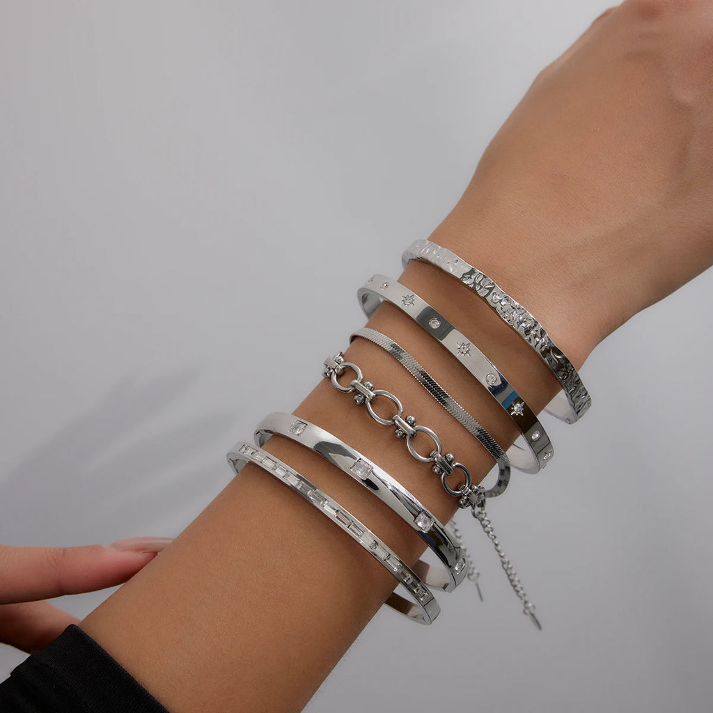 KIKA Minimalist Hammer Pattern Adjustable Bracelet Stainless Steel 316L Serpentine Chain Blade Chain Stackable