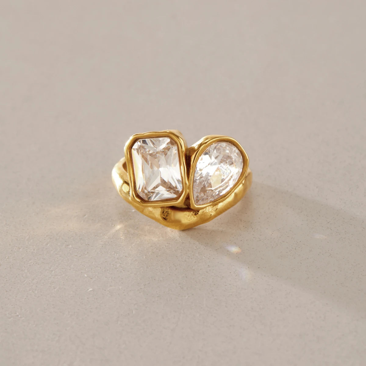 KIKA Water Drop Geometric Zircon Rings For Women Minimalist 18K Gold PVD Plated Stainless Steel 316L