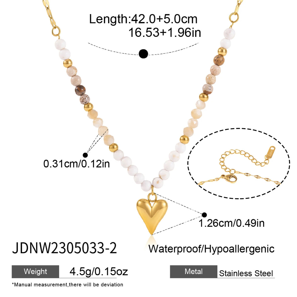 KIKA Natural Stone Beads Geometric Pendant Necklace For Women 18K Gold Plated Stainless Steel 316L
