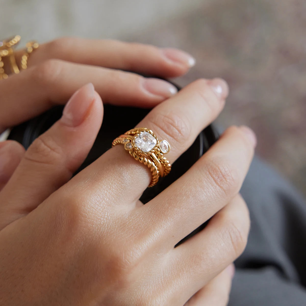 KIKA Delicate Stackable Zircon Rings For Women Minimalist 18K Gold PVD Plated Stainless Steel 316L