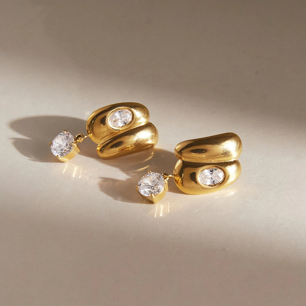 KIKA Classic Round Zircon Drop Earrings  18K Gold PVD Plated Stainless Steel 316L