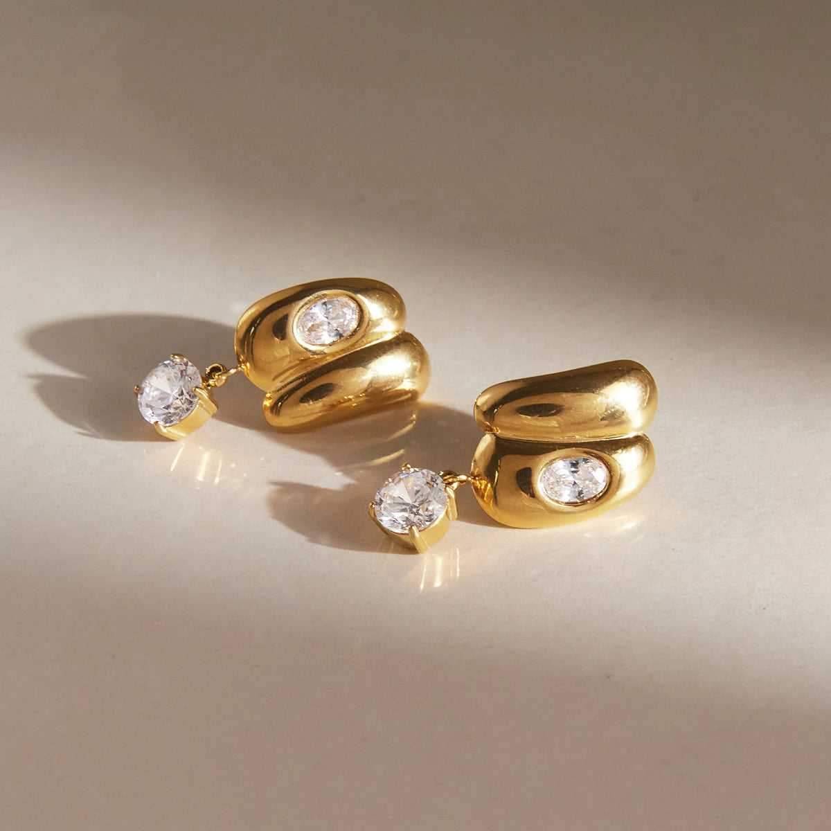 KIKA Classic Round Zircon Drop Earrings  18K Gold PVD Plated Stainless Steel 316L