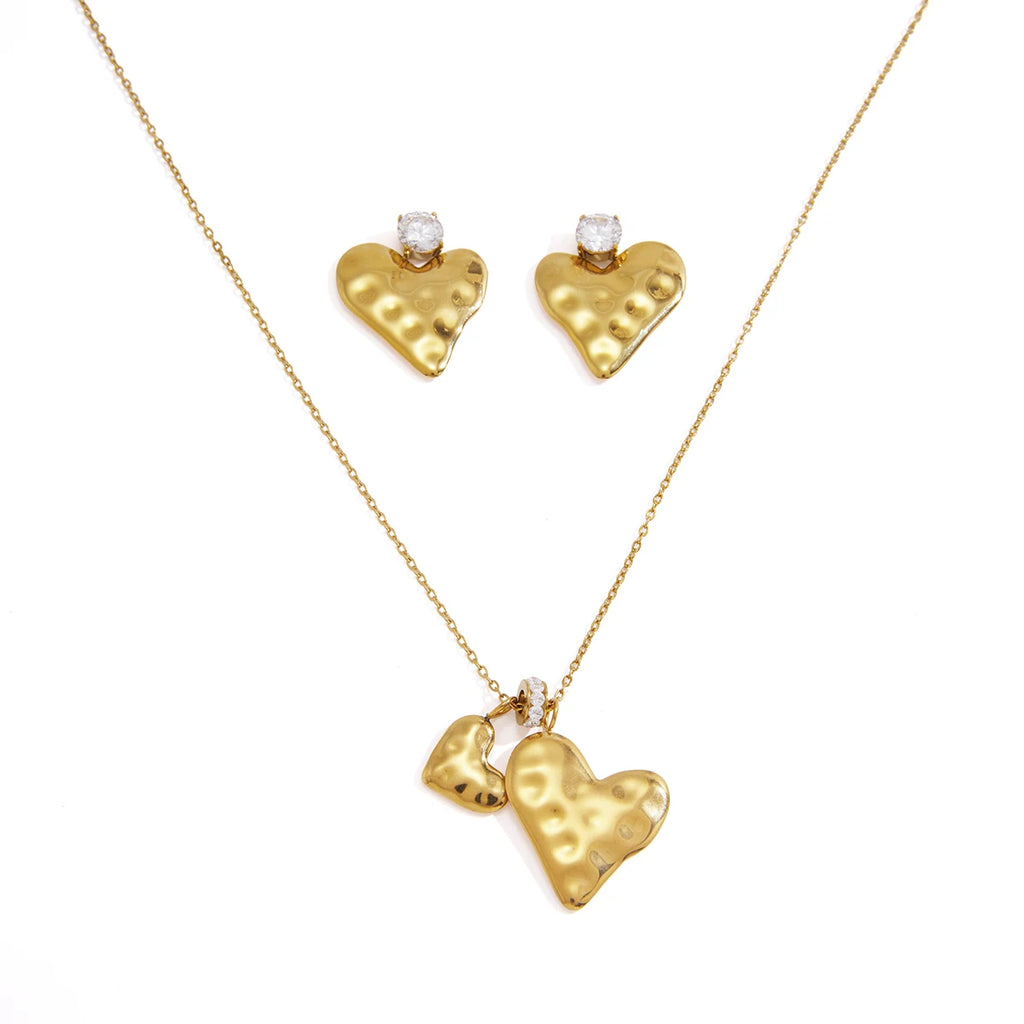 Kika Romantic Heart Necklace Earrings Jewelry Set For Women Minimalist 18K Gold PVD Plated Stainless Steel 316L