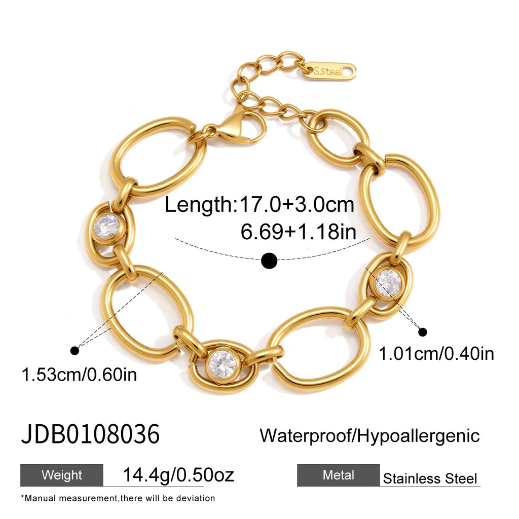 KIKA Classic Zircon Hollow Chain Bracelet For Women Minimalist 18K Gold Plated Stainless Steel Bracelet Fashion Jewelry Gift