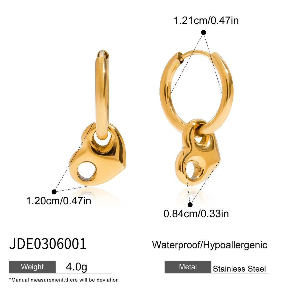 Plated Stainless Steel Heart Pendant Earrings