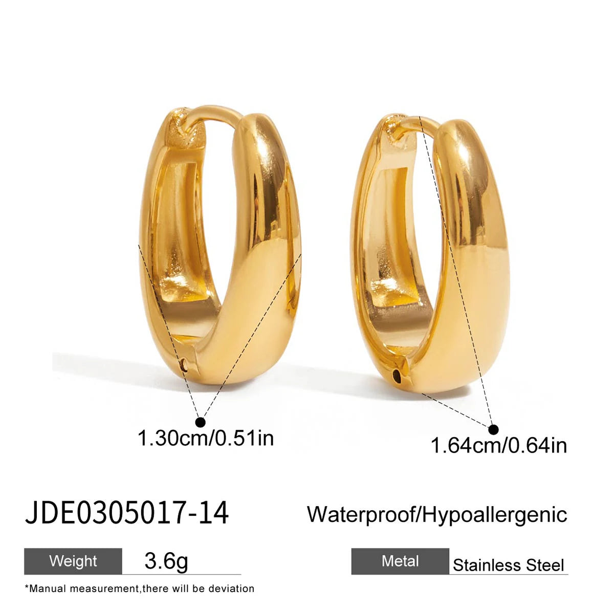 KIKA Simple Classic 18K Gold Color PVD Plated Stainless Steel 316L 14mm 16mm 18MM O Shaped Earrings