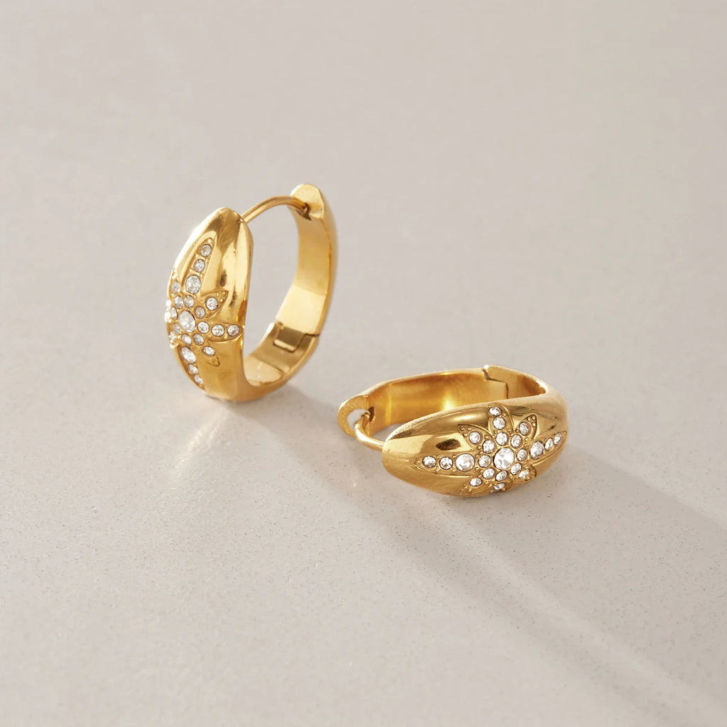 Kika Classic Crystal Star Clip Earrings 18K Gold PVD Plated Stainless Steel 316L