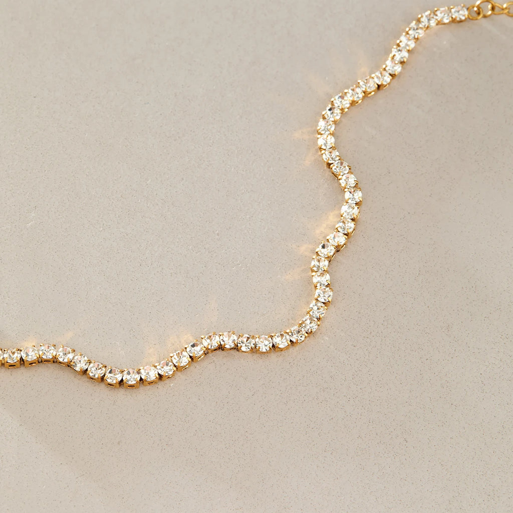KIKA Classic Crystal Tennis Chain Wave Shape Bracelet For Women 18K Gold PVD Plated Stainless Steel Bracelet Fashion Jewelry
