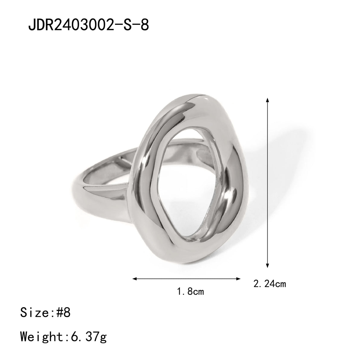KIKA Minimalist Stainless Steel 316L Smooth Asymmetric Ring Oval Hollow Stackable