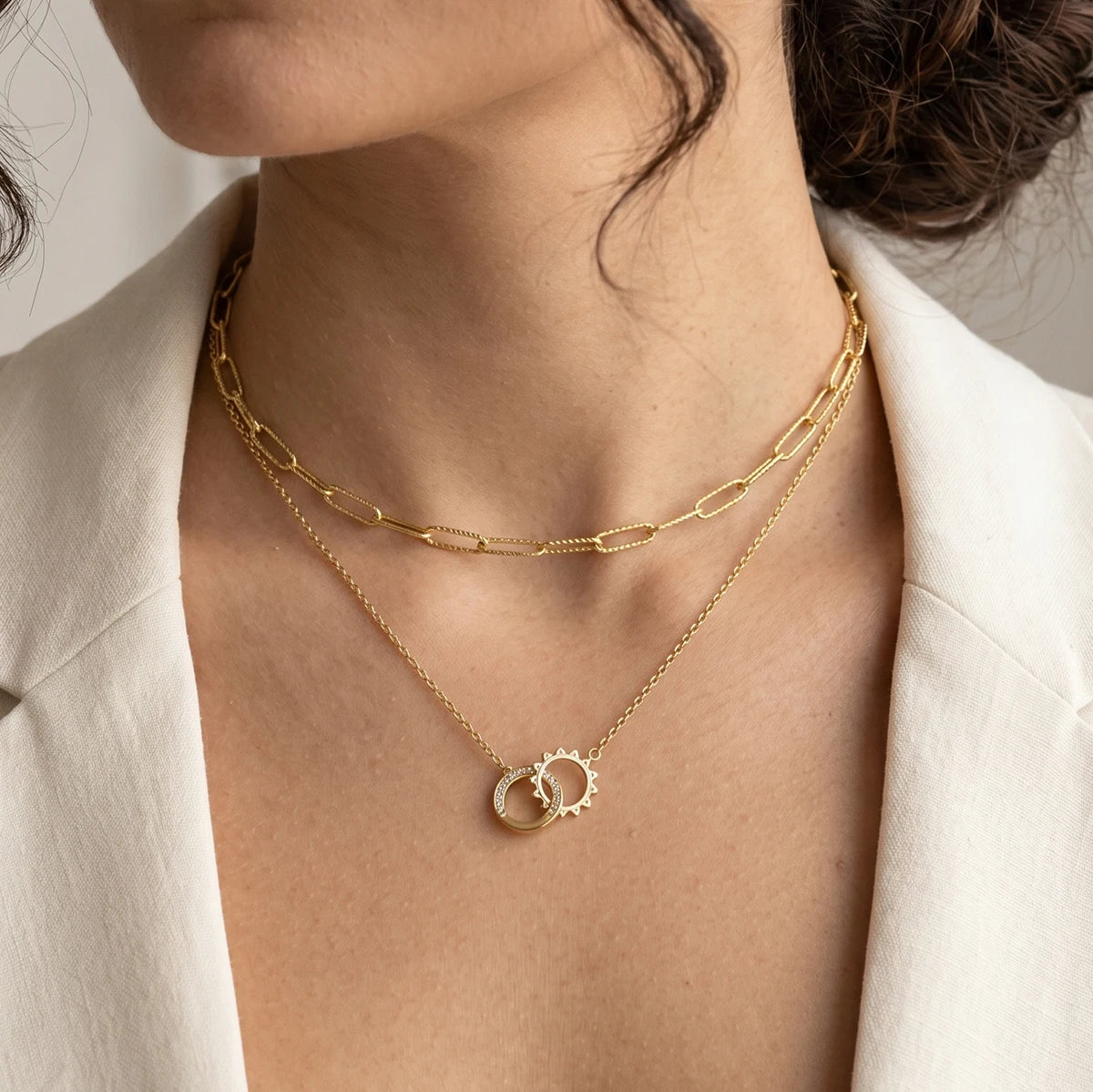 Kika Delicate Crystal Circle Sun Pendant Necklace