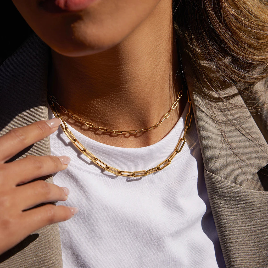 Kika Paper Clip Chain Double Layered Necklace
