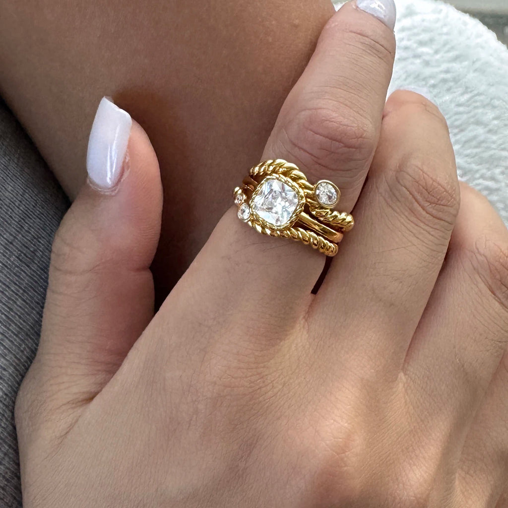 KIKA Delicate Stackable Zircon Rings For Women Minimalist 18K Gold PVD Plated Stainless Steel 316L