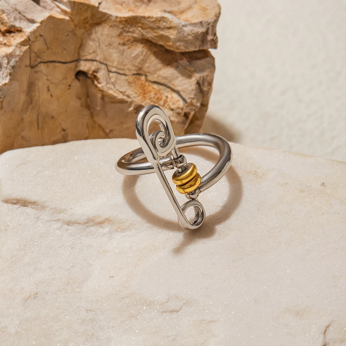 Kika Personalized Designer 18K Gold Color Plated Stainless Steel Two-Color Paper Clip Ring