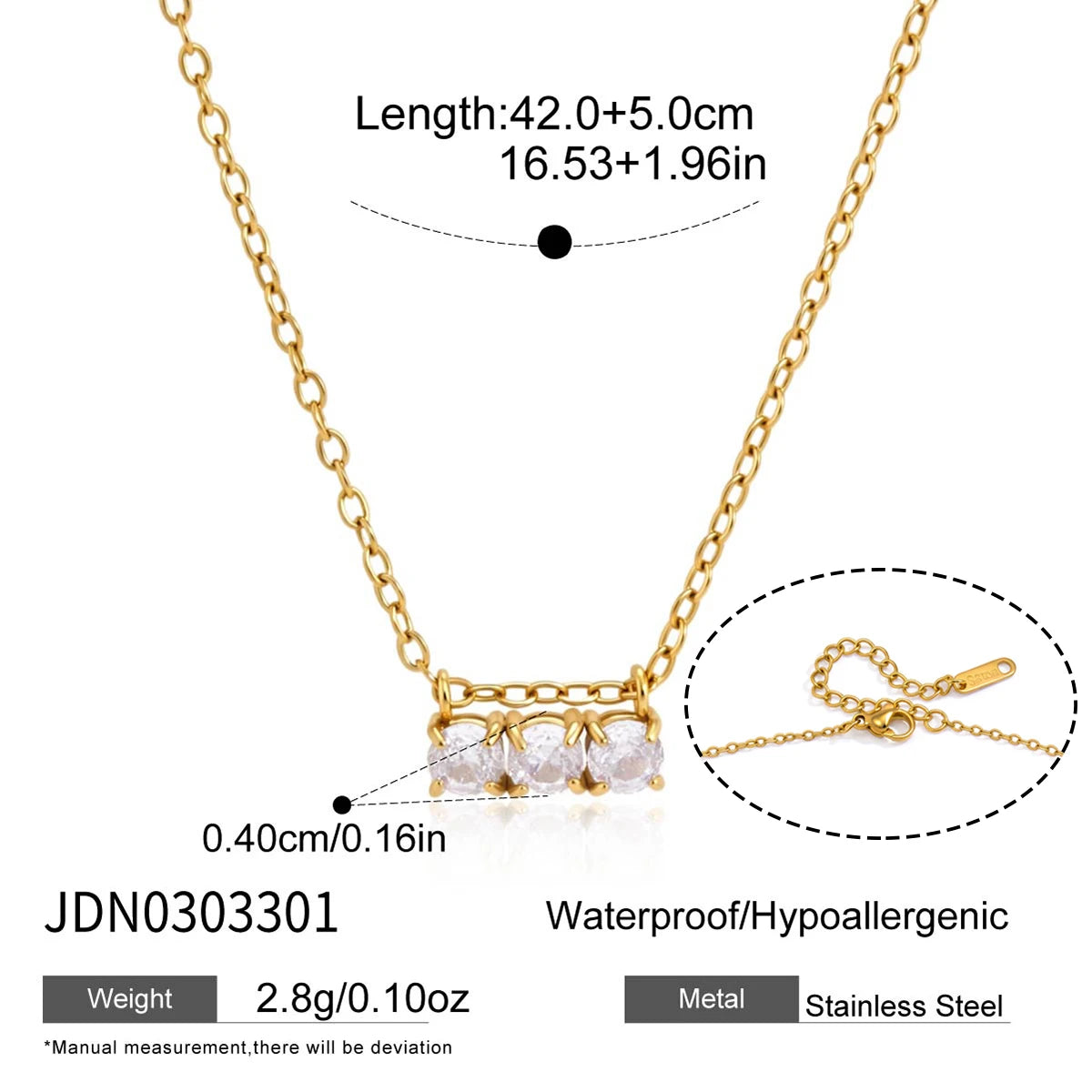 Kika Water Drop Round Heart Zircon Pendant Necklace ñ18K Gold PVD Plated Stainless Steel 316L