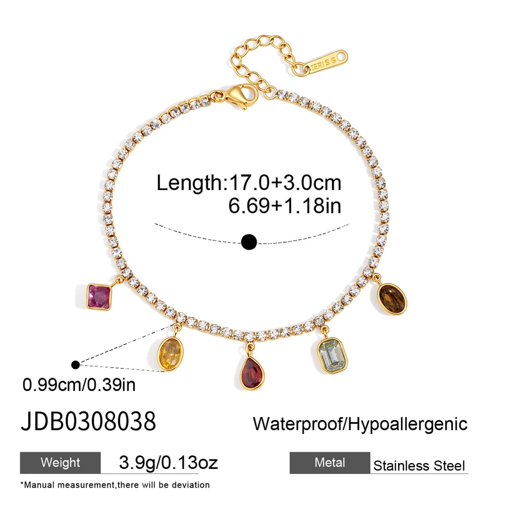KIKA Geometric Zircon Charms Crystal Tennis Chain Bracelet For Women 18K Gold Plated Stainless Steel Bracelet Fashion Jewelry