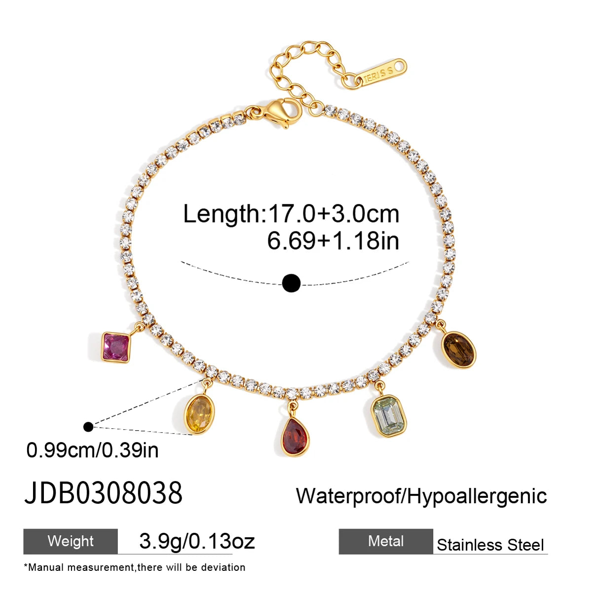 KIKA Geometric Zircon Charms Crystal Tennis Chain Bracelet For Women 18K Gold Plated Stainless Steel Bracelet Fashion Jewelry