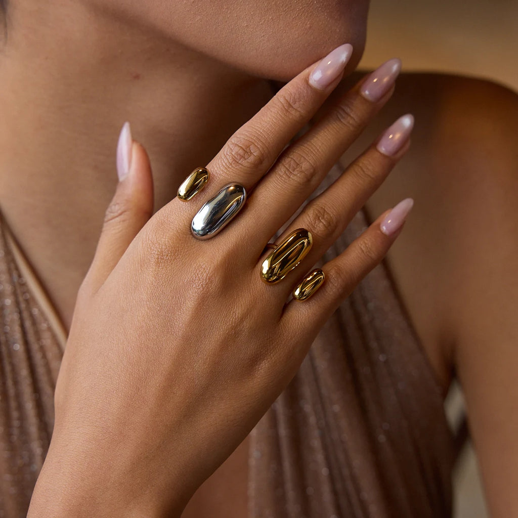 Two Color Geometric Double Layer Ring Stainless Steel Waterproof