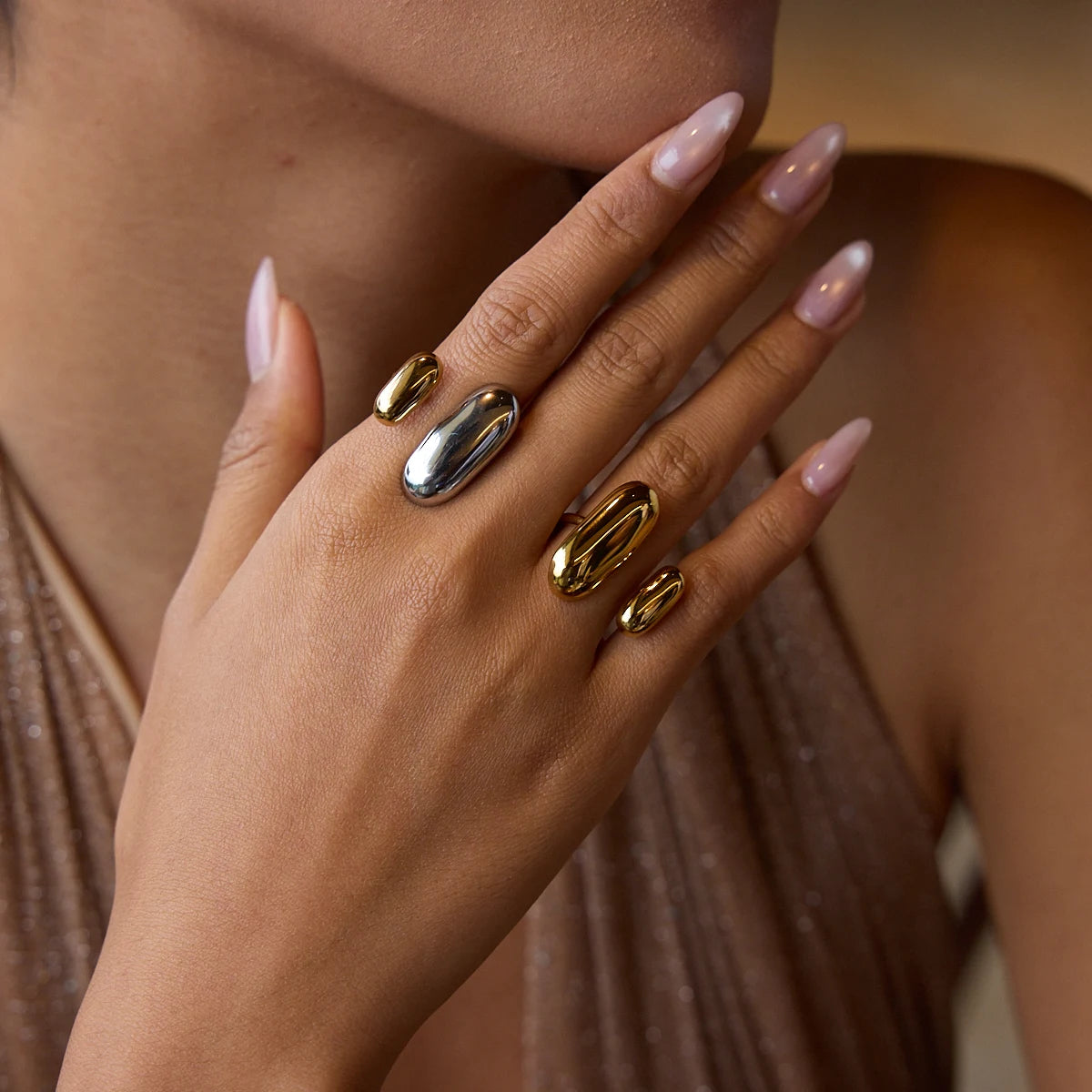 Two Color Geometric Double Layer Ring Stainless Steel Waterproof