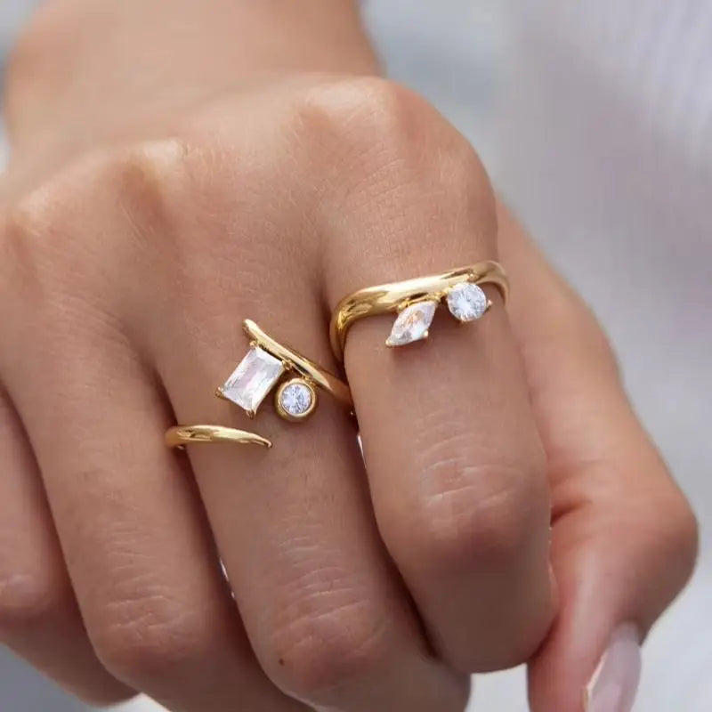 KIKA Classic Geometric Zircon Open Rings  18K Gold PVD Plated Stainless Steel 316L