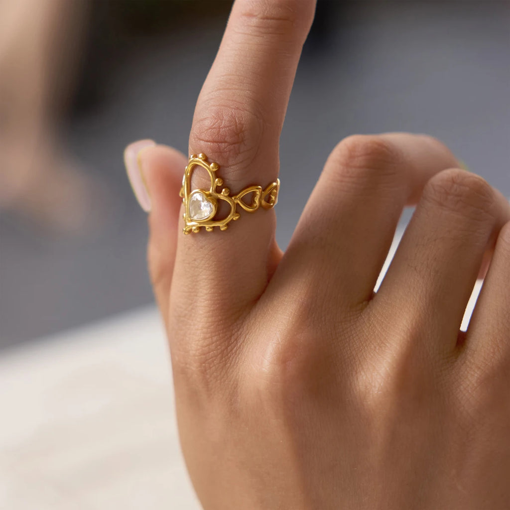 Kika Star Heart Zircon Hollow Open Rings