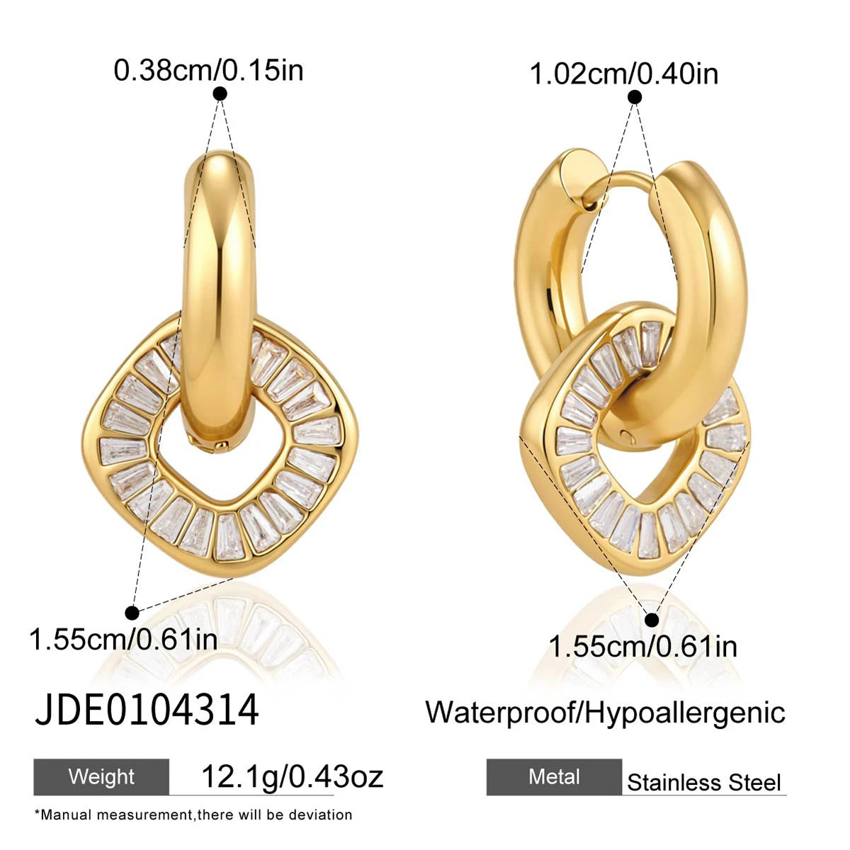 KIKA Delicate Full Crystal Drop Earrings PVD Plated Stainless Steel 316L