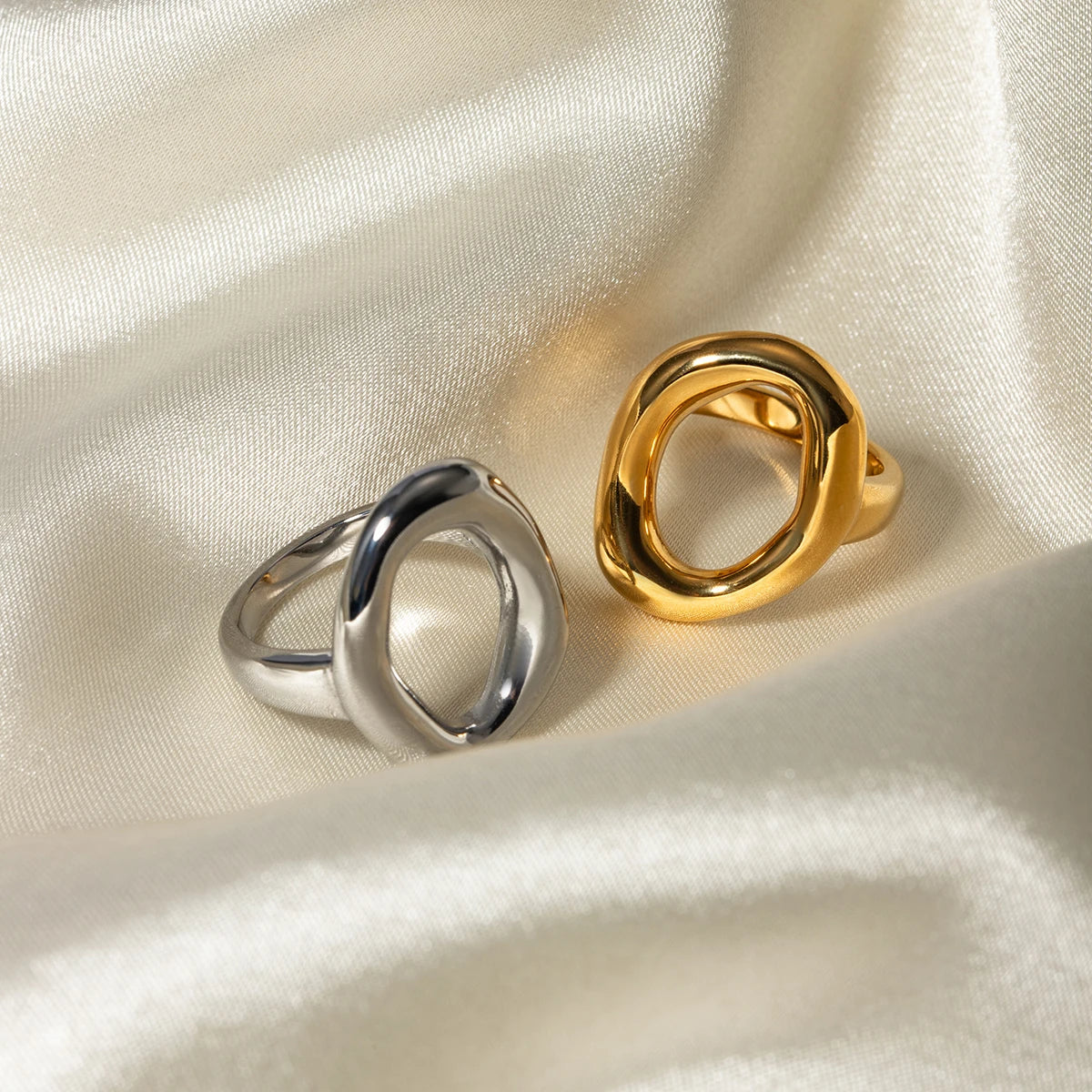 KIKA Rust Proof 316l Stainless Steel Geometric Open Ring Statement Gold Color Metal Texture High Quality Charm