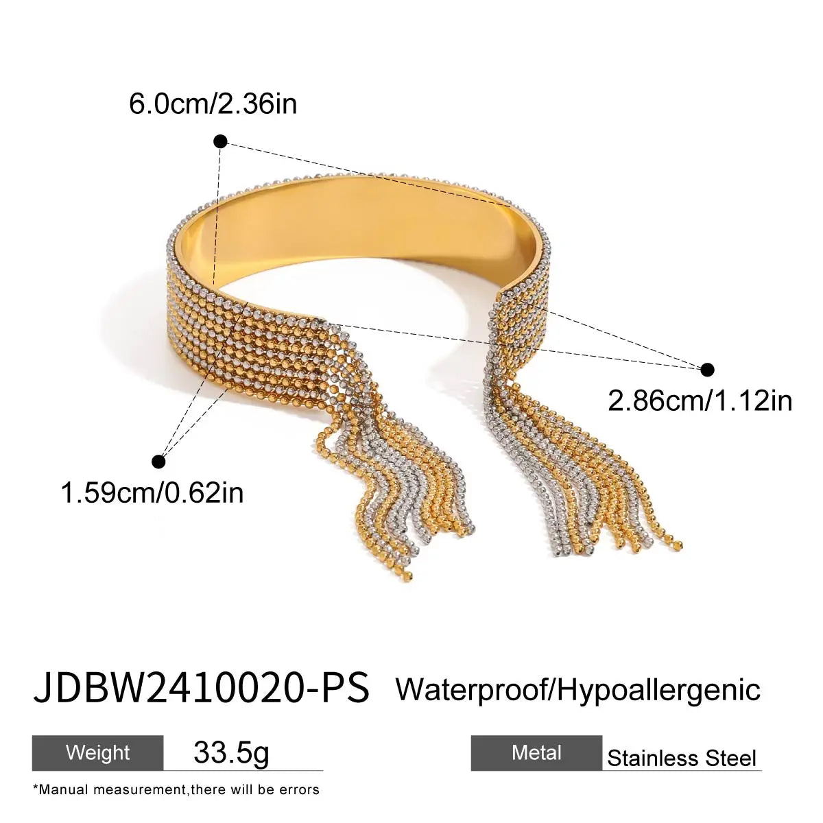 KKA Personality Tassel Cuff Bracelet Bangle Gold And Silver Color Blocked Chain Bracelet Women's