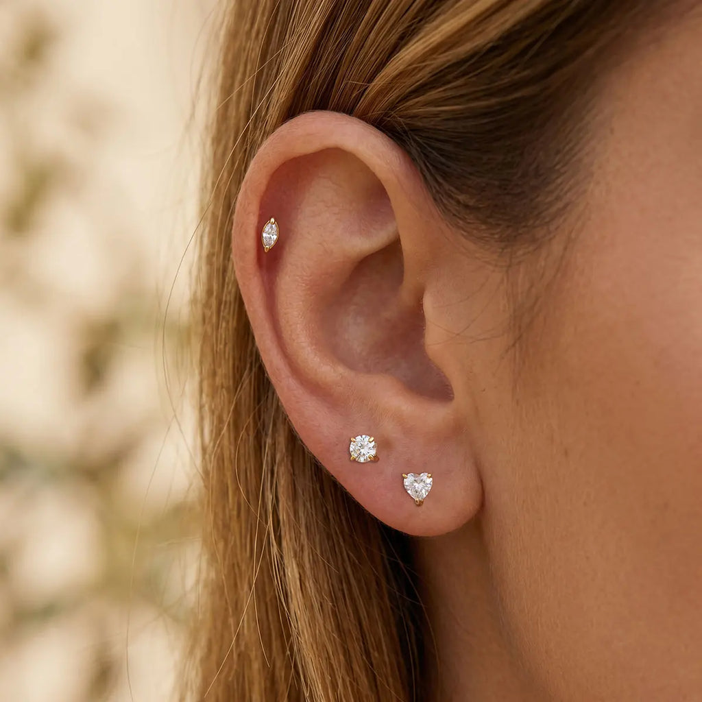 KIKA 3 Pcs/Set Geometric Zircon Stud Earrings For Women 18K Gold PVD Plated Stainless Steel Sleeping Earrings Fashion Jewelry
