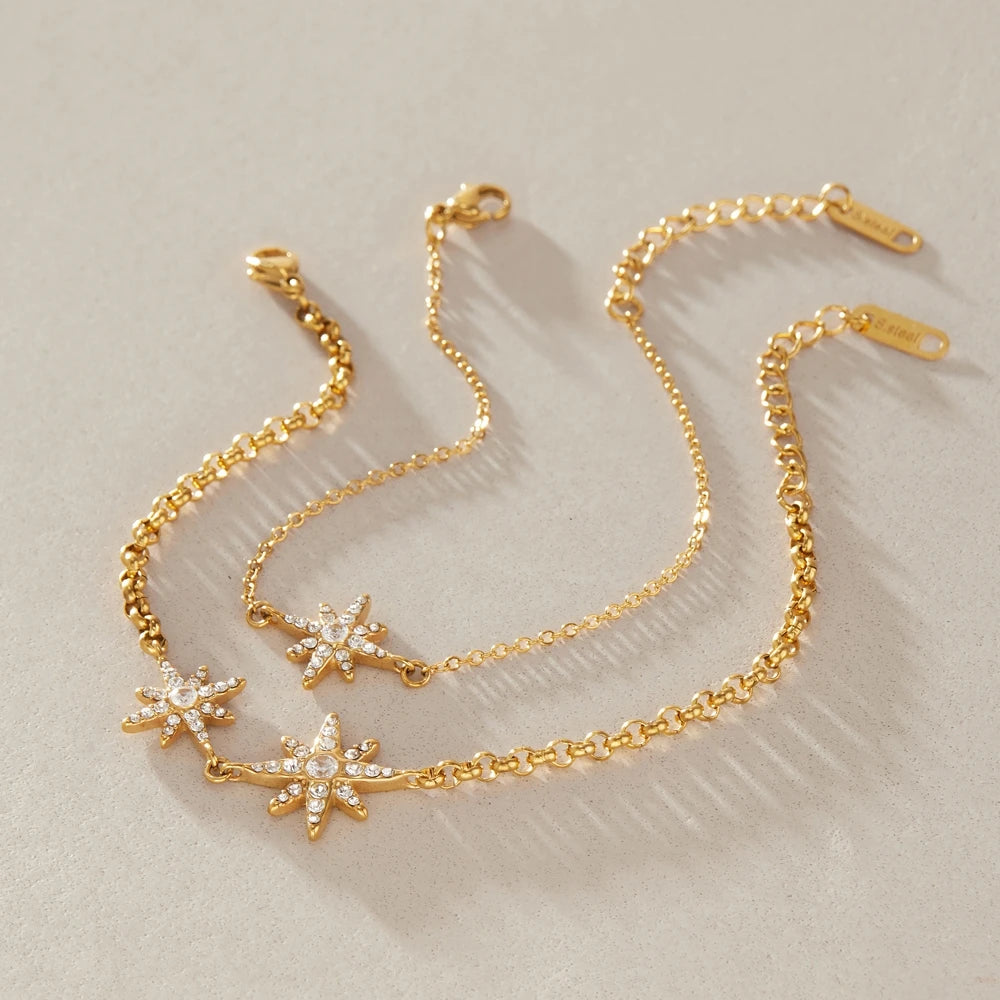 KIKA Classic Crystal Zircon Star Bracelet  18K Gold PVD Plated Stainless Steel 316L