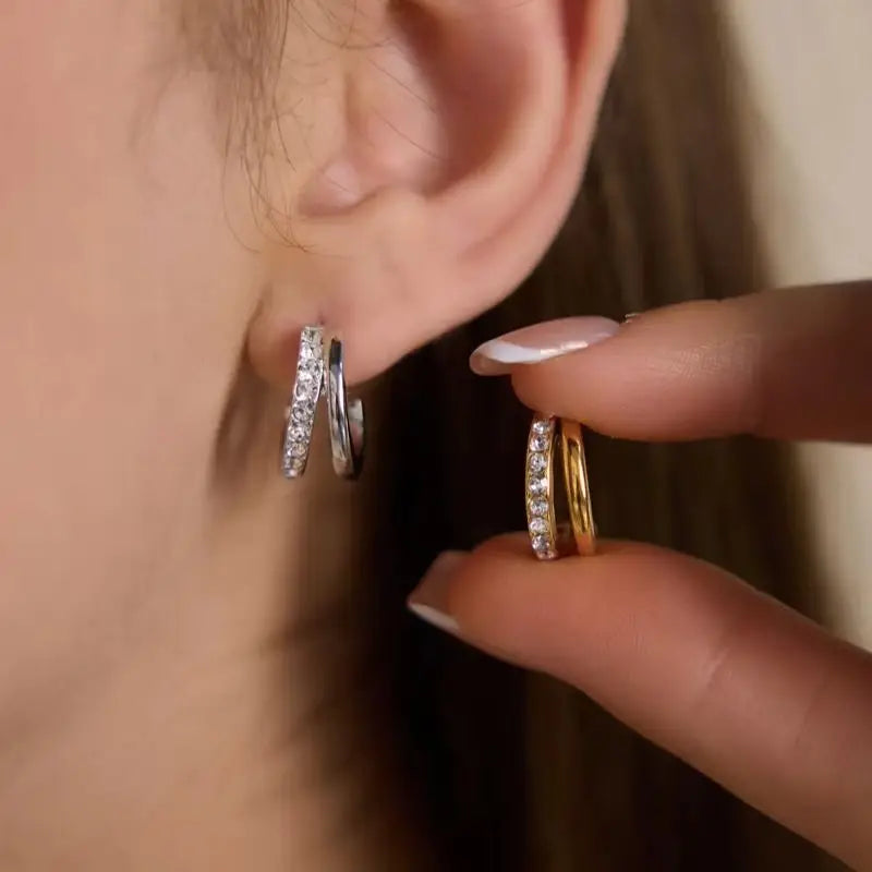 Kika Delicate Zircon C Shape Stud Earrings 18K Gold PVD Plated Stainless Steel 316L