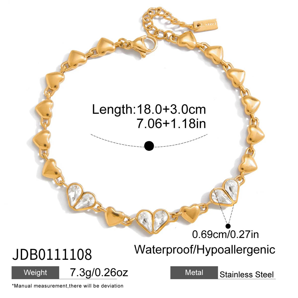 Kika Classic White Heart Shape Zircons Chain Necklace Luxurious