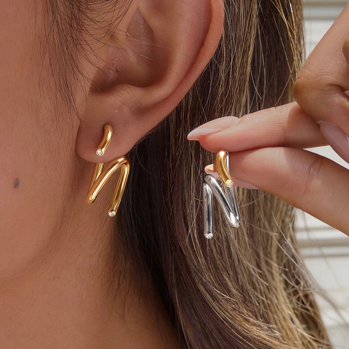 KIKA Detachable Geometric Stud Earrings 18K Gold PVD Plated Stainless Steel 316L