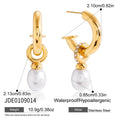 KIKA Fashion Elegant Pearl Pendant Earrings 18K Gold Color PVD Plated Stainless Steel 316L White Water Rhinestone