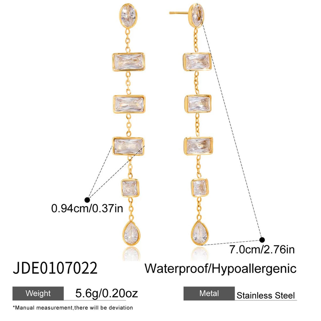 KIKA Delicate Zircon Long Drop Earring 18K Gold PVD Plated Stainless Steel 316L