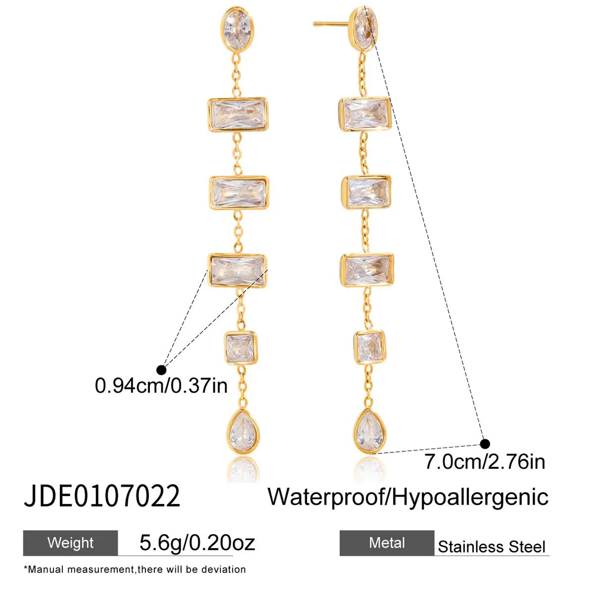 KIKA Delicate Zircon Long Drop Earring 18K Gold PVD Plated Stainless Steel 316L