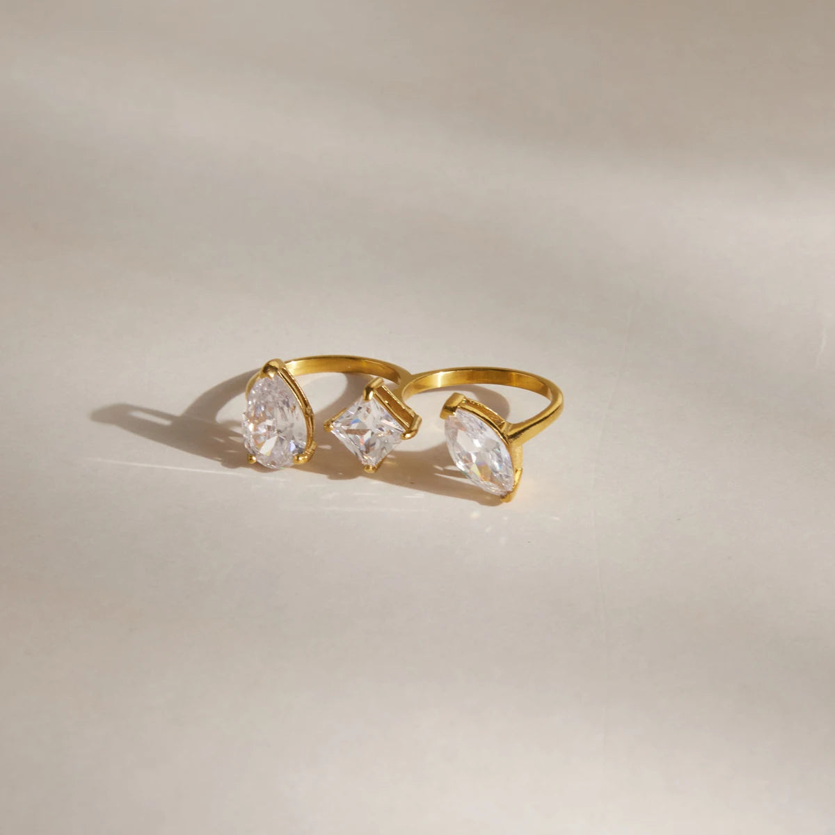 KIKA  Geometric Zircon Two Fingers Rings18K Gold PVD Plated Stainless Steel 316L