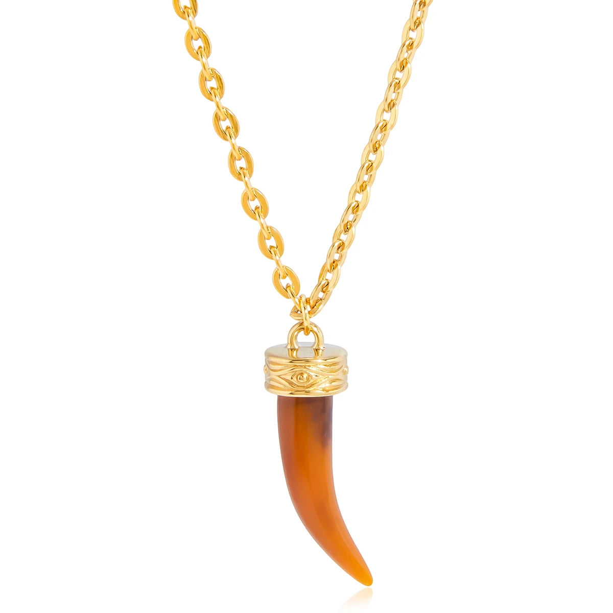 Vintage White Brown Resin Ox Horn Pendant Cross Chain Necklace