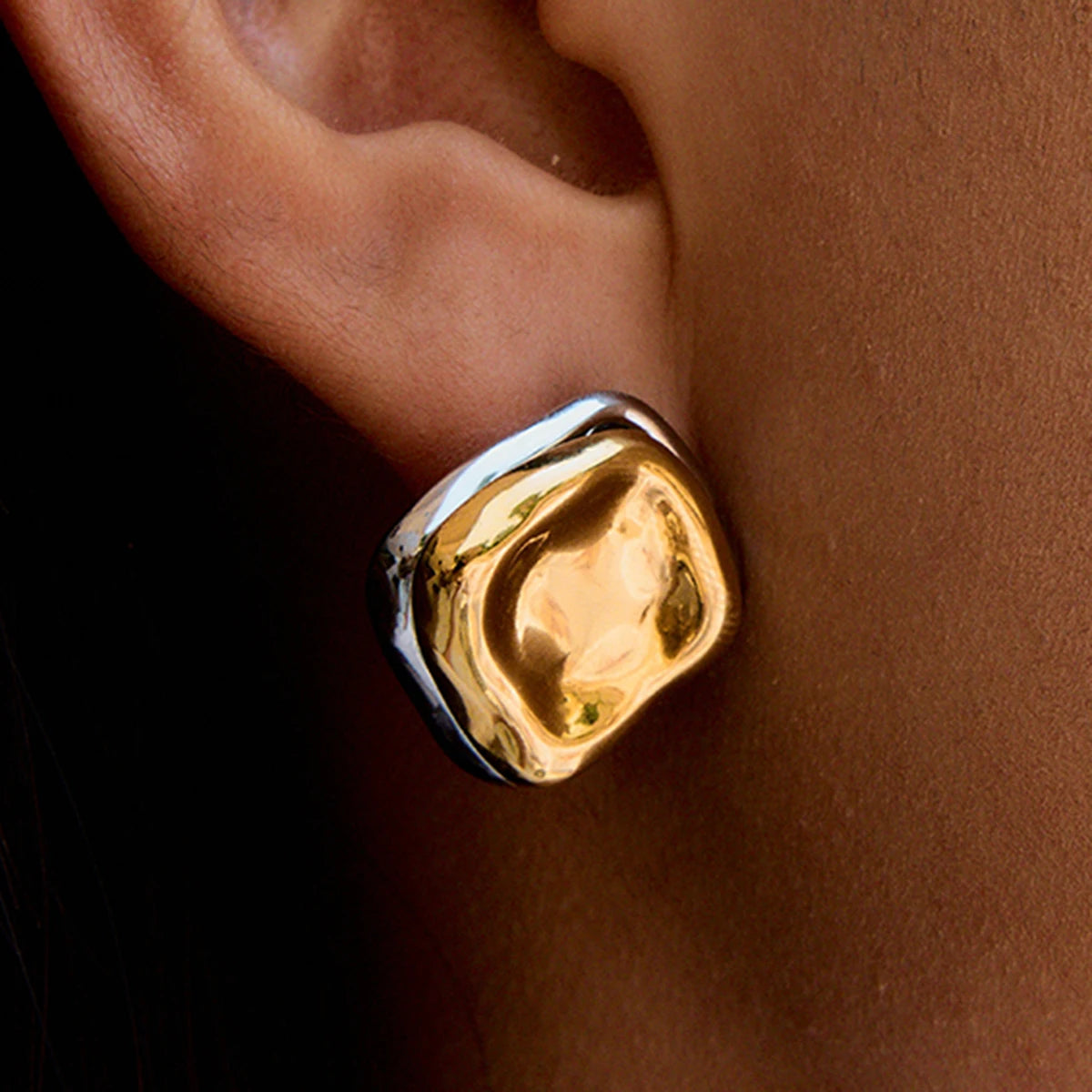 KIKA Minimalist 316L Plated Stainless Steel 316L Two tone Flower Ear Studs Irregular Earrings
