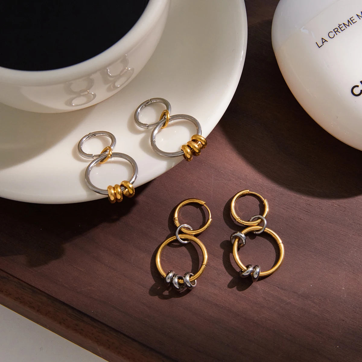 Classic Gold And Silver Color Blocking Multi Ring