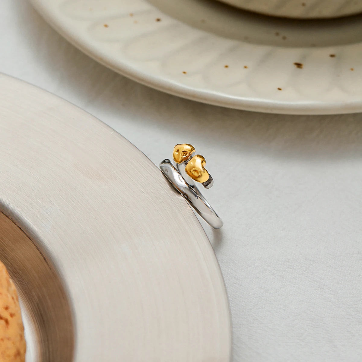 Minimalist Stainless Steel Two tone Line Heart Shaped Ring
