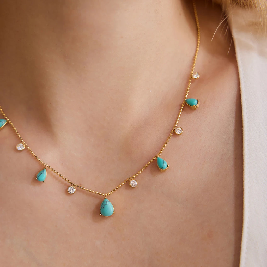 KIKA Geometric Blue Turquoise Necklace For Women Minimalist 18K Gold PVD Plated Stainless Steel Necklace Fashion Jewelry Gift