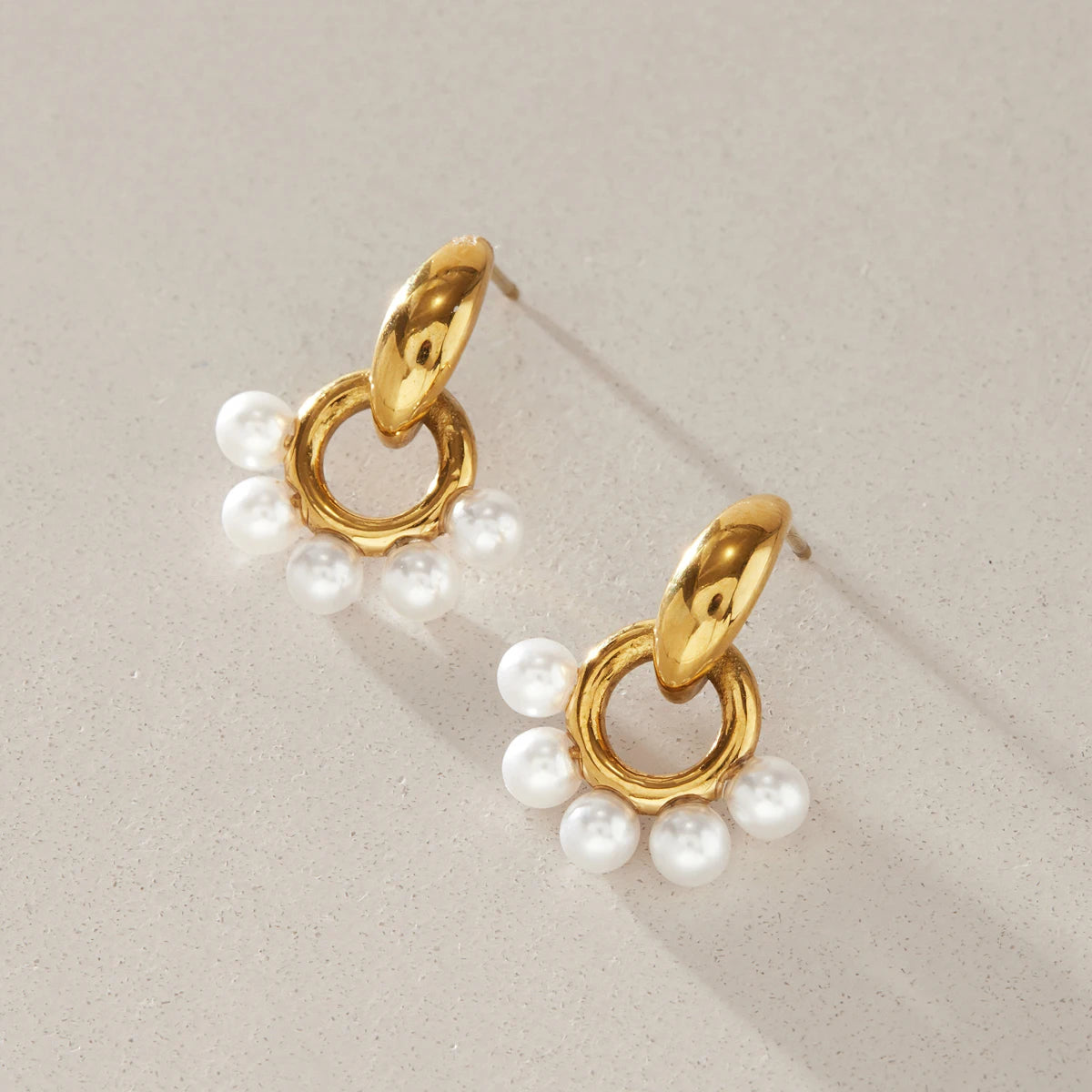 KIKA Elegant Imitation Pearl Stud Earrings 18K Gold PVD Plated Stainless Steel 316L