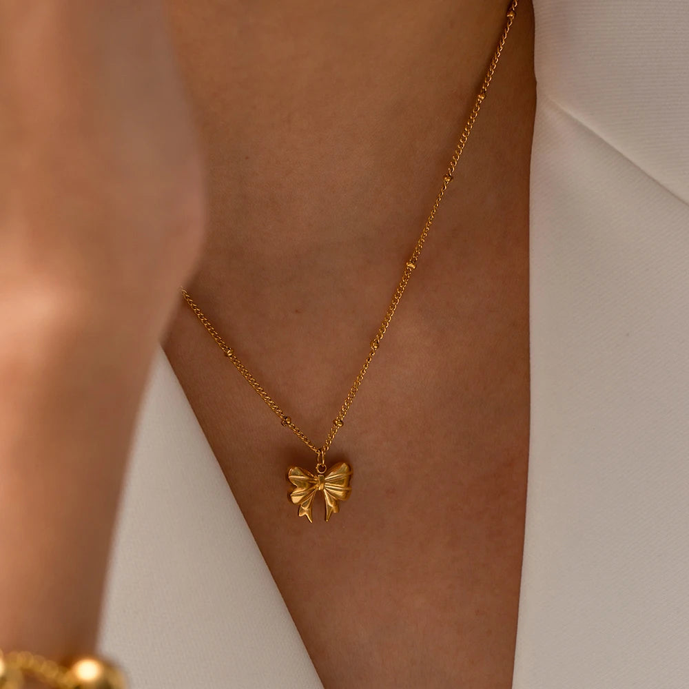Charm Necklace Stainless Steel Bow