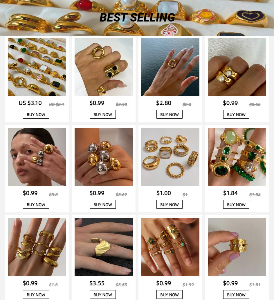 Kika Summer Style Waterproof Flower Ring 18K Gold Plated Stainless Steel