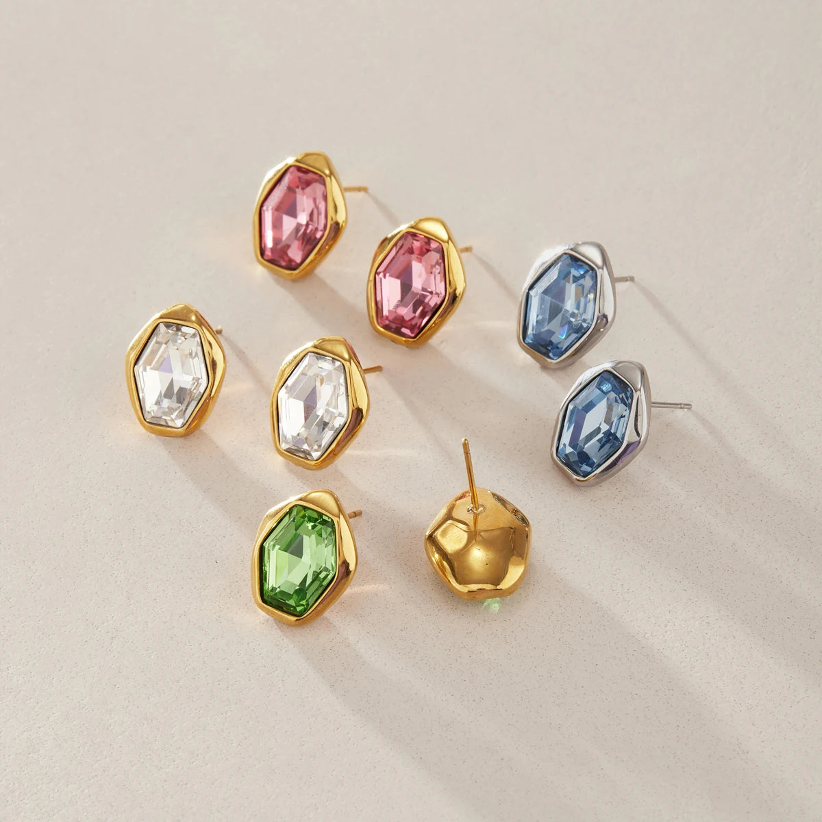 KIKA Elegant Glass Stone Stud Earrings  18K Gold PVD Plated Stainless Steel 316L