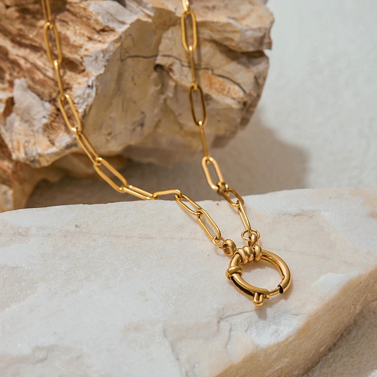 Kika Minimalist Classic Style 18K Gold Color Plated Stainless Steel Paperclip Chain