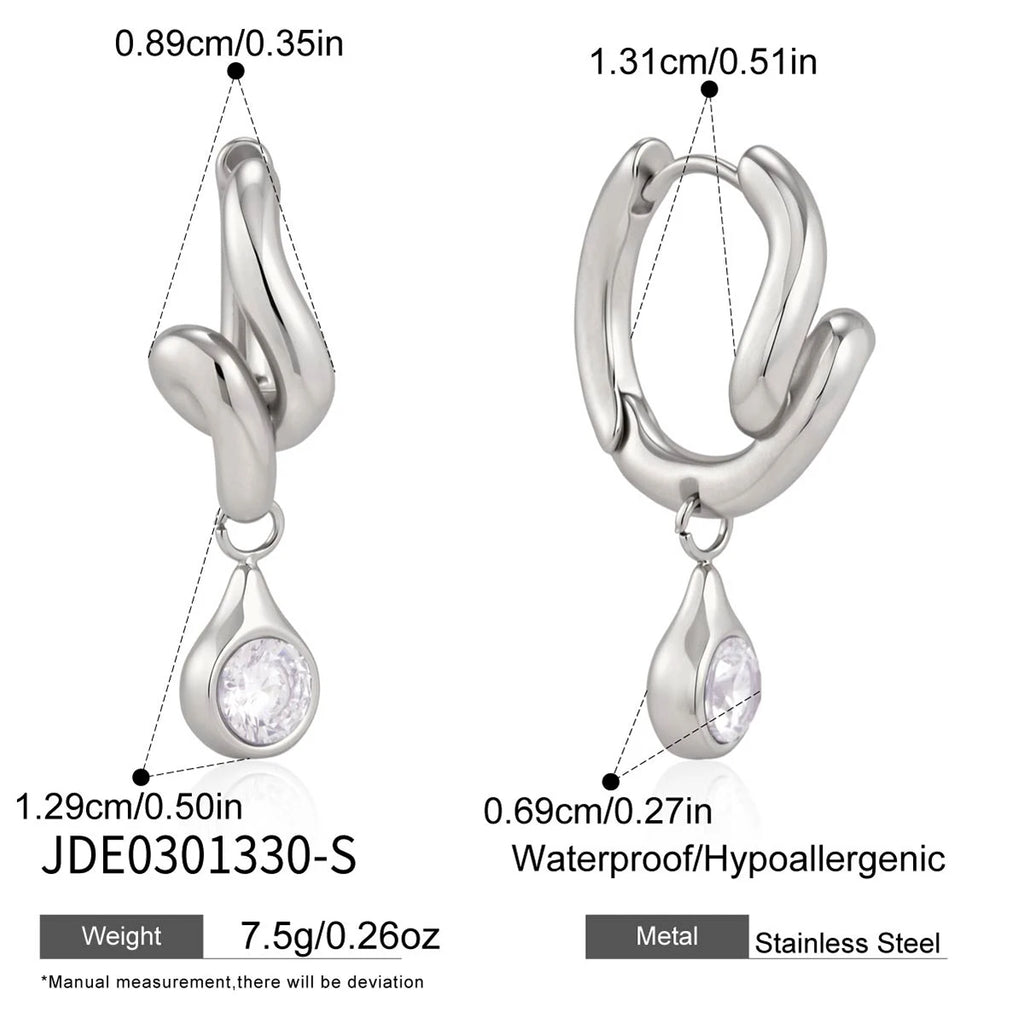 Kika Round Zircon Pendant Wave Shape Twisted Clip Earrings