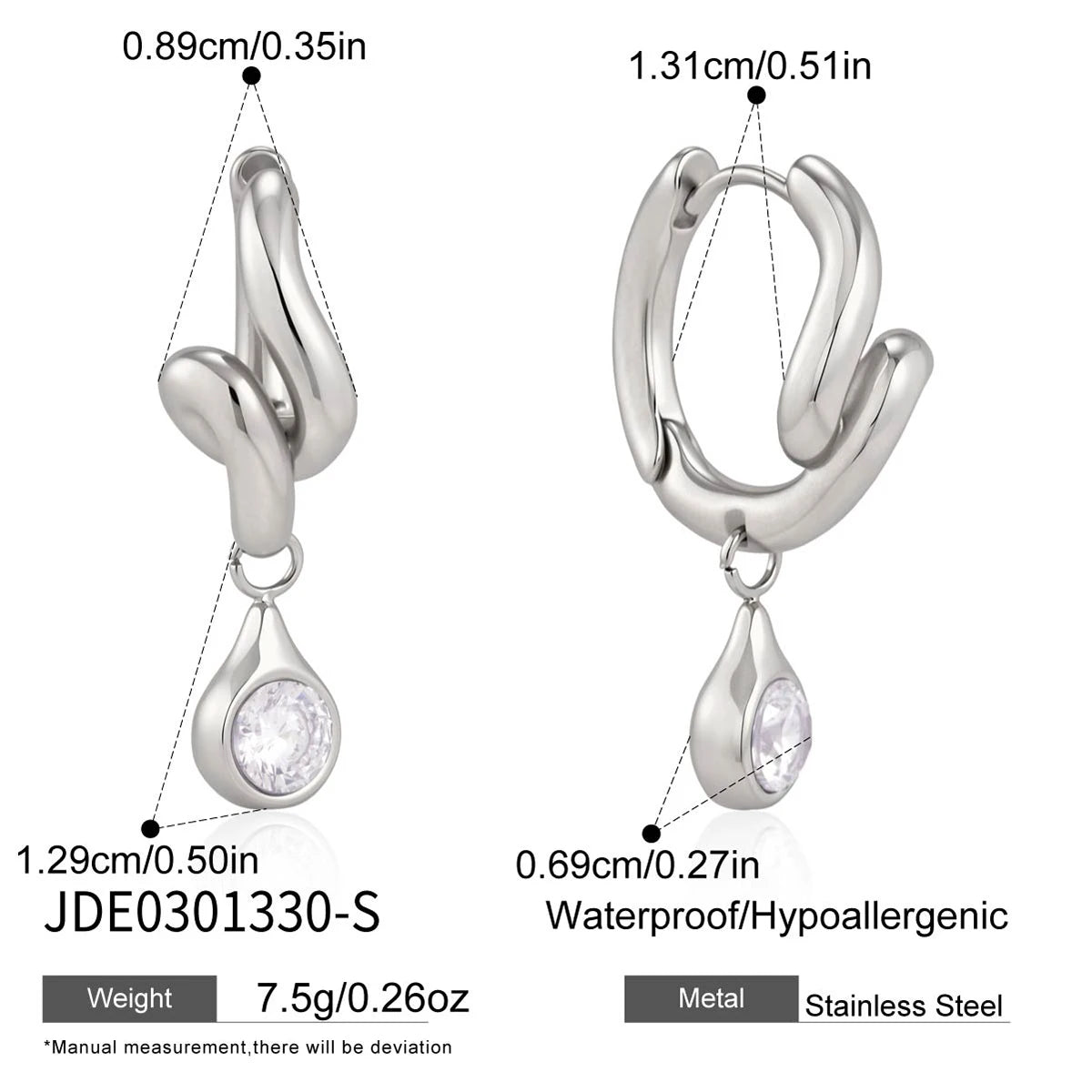 Kika Round Zircon Pendant Wave Shape Twisted Clip Earrings
