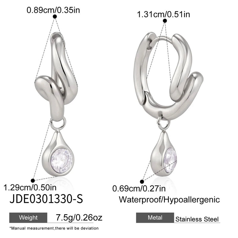 Kika Round Zircon Pendant Wave Shape Twisted Clip Earrings