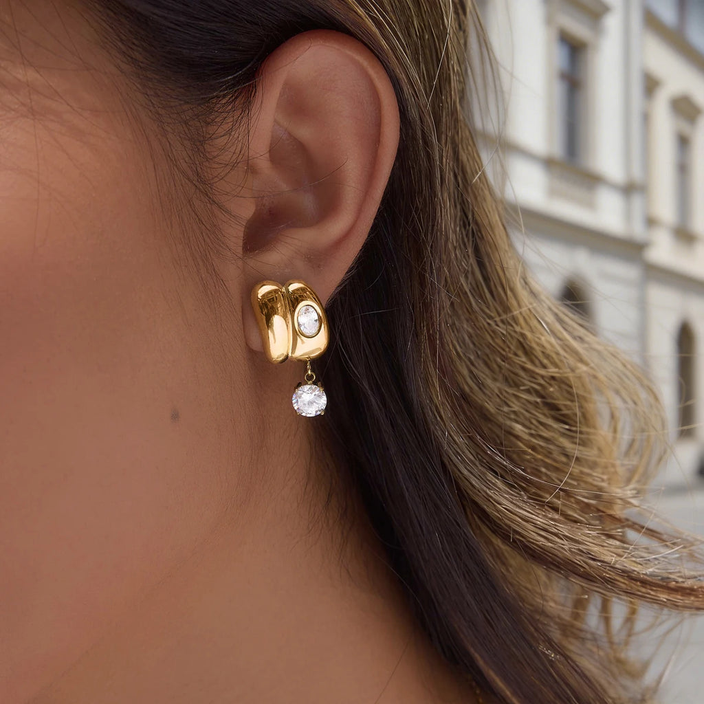KIKA Classic Round Zircon Drop Earrings  18K Gold PVD Plated Stainless Steel 316L